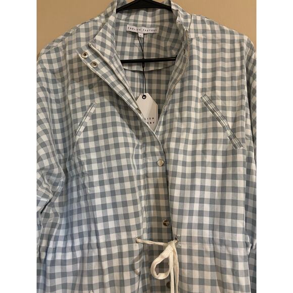 NWT Revolve English Factory Grey Gingham Plaid Long Sleeve Shirt Dress Sz L - Picture 7 of 9